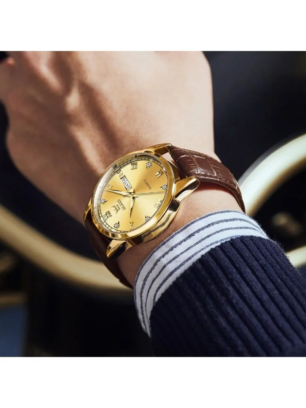 Stylish Men's Analog Quartz Watch with Day & Date, Luminous Hands, 3 Dial Colors